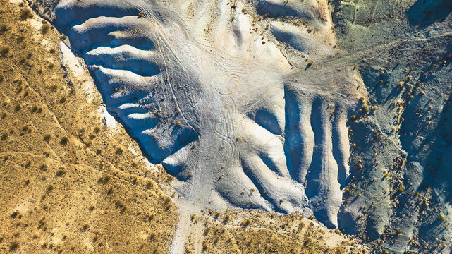 Aerial Nevada Desert Eroded Hills and Rugged Landscape Top Down