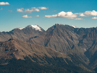 Pseashkho South and Sakharny (Northern) mountain peaks in Krasnaya Polyana. Western Caucasus. Not AI