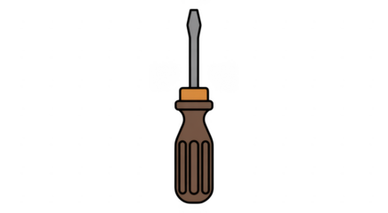 Brown screwdriver with orange handle tool isolated on a transparent background