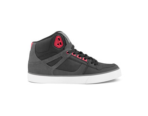 Side view of gray skate sneakers with laces isolated on white background. Not AI