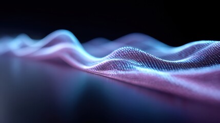 Abstract digital wave pattern with glow effect, vibrant colors, flowing lines, futuristic design, and smooth curves against a dark background