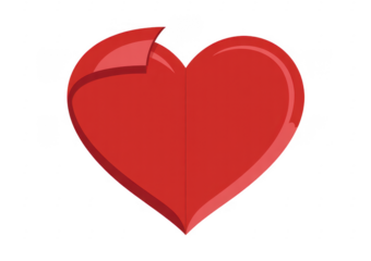 Red heart with a chip heart shape broken heart love isolated on a transparent background