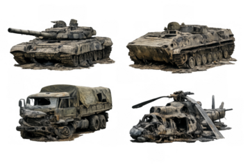 Destroyed military vehicles representing war and conflict aftermath