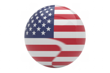 American flag painted on a sphere red white and blue isolated on a transparent background