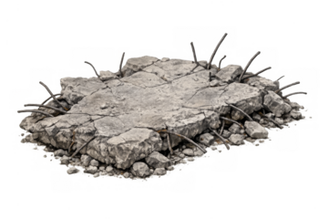 Concrete rubble with rebar reinforcing building destruction