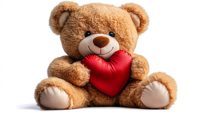 Obraz premium cute brown teddy bear holding a red heart, isolated on a transparent background. 