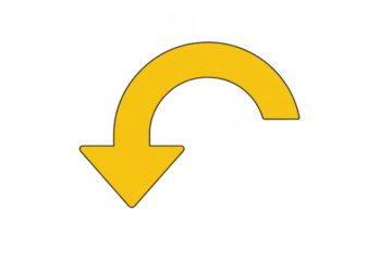 Yellow Curved Arrow isolated on a transparent background