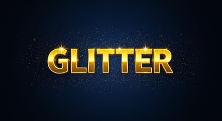 Gold glitter text on dark blue background with sparkles
