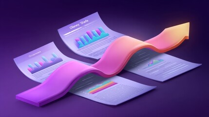 Vibrant and Colorful Data Visualization Presentation with Graphs on Purple Background for Business and Marketing Analysis