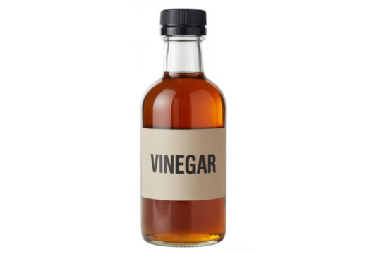 Glass bottle of brown vinegar brown liquid condiment isolated on a transparent background - Powered by Adobe