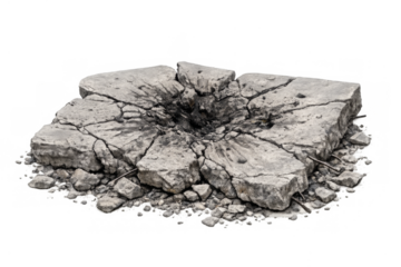 Concrete slab breaking apart forming ground crater