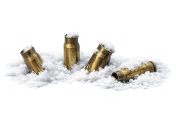 Bullet casings in snow representing winter combat or war aftermath