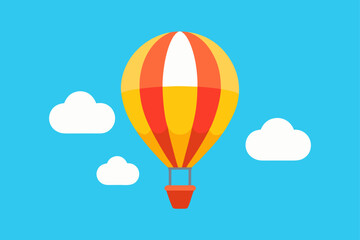 Colorful Hot Air Balloon Floating Above Simple White Clouds Vector