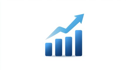Blue Graph Icon Illustrating Positive Trend with Upward Arrow and Growing Bars on a Clean White Background for Business and Finance Concepts