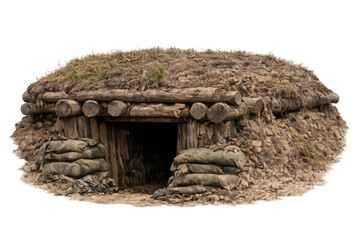 Fototapeta premium Military dugout shelter protecting from danger with sandbags
