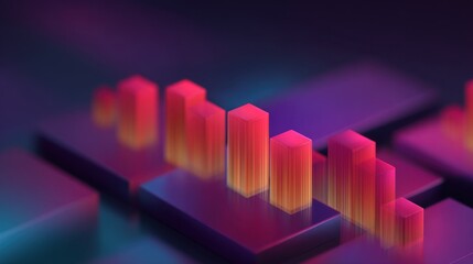 Abstract digital visualization of colorful data bars and blocks in a harmonious blend of purple, pink, and blue, ideal for analytics and technology themes
