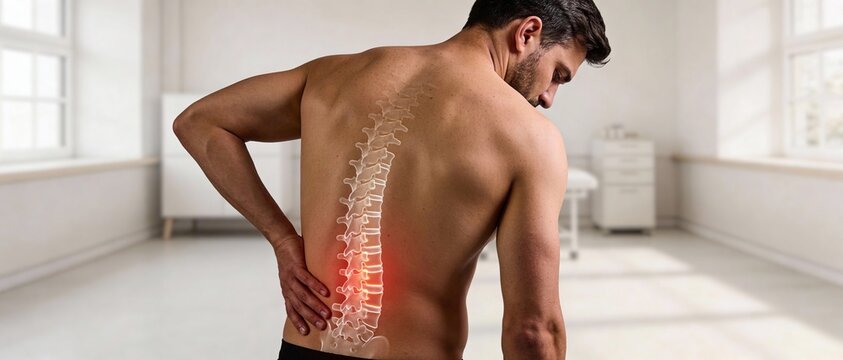 Man Experiencing Lumbar Pain in Modern Healthcare Setting