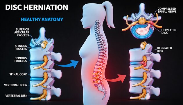 Medical Illustration of Disc Herniation in Lumbar Spine Region