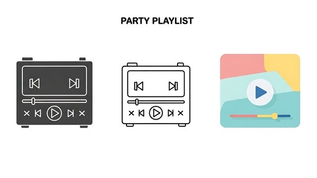 Set of three music player icons in different styles, flat design for user interface - Powered by Adobe