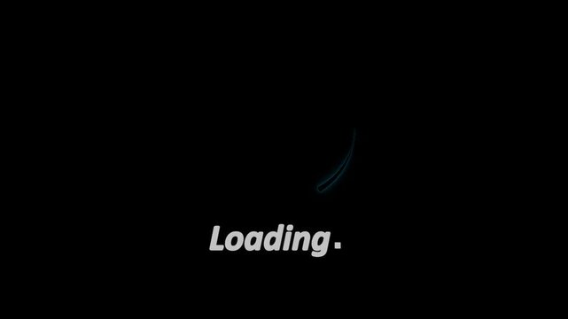 Animated glowing loading spinner with loading text on dark background, abstract vector illustration of loading line progress