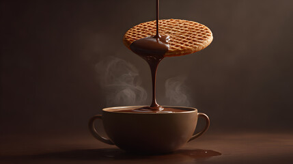 Chocolate Delight: Indulge in the rich allure of chocolate, as a velvety stream cascades from a cookie into a warm, inviting cup, creating a symphony of flavor and delight.