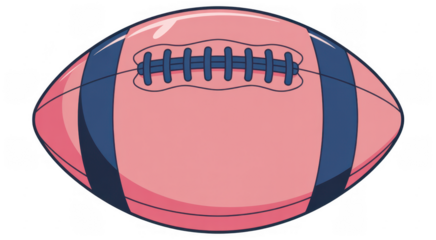Pink American football with blue laces isolated on a transparent background