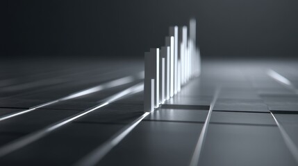 Abstract representation of financial growth with white bars on a dark background, symbolizing data trends and market analysis in a modern design