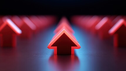 Red Arrows Pointing Upward Symbolizing Growth, Success, Progress, and Direction in a Creative, Abstract, Contemporary Setting with Soft Background Lighting