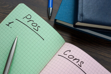 Notebook with pros and cons as a concept of evaluating options.
