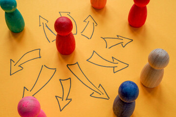 Figures with arrows. Multiple life paths.