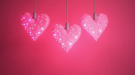 Valentine pink semaphore hearts in three lights ample blank space