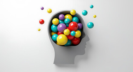 Colorful spheres filling a gray human head silhouette