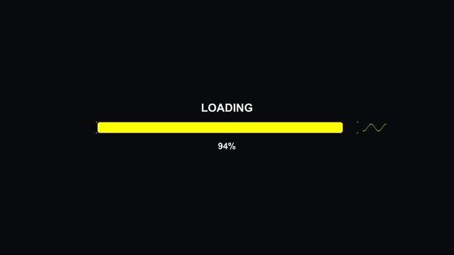 Progress bar animation and loading screen in a science fiction design on a dark background showcasing digital elements and movement