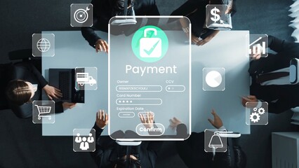 Secure Online Payment Interface with Business Team Collaborating Around Table in Modern Office Environment Gluon.