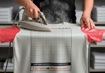 Tshirt Being Iron with Steam Mockup