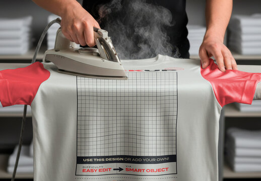 Tshirt Being Iron with Steam Mockup