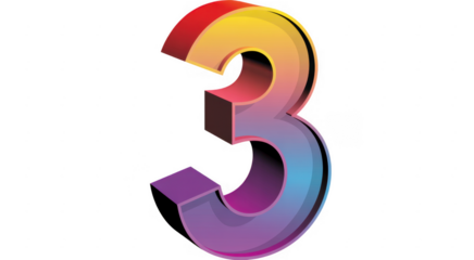 Rainbow Number Three Dimensional colorful isolated on a transparent background