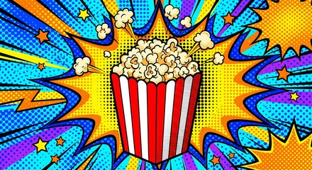popcorn snack cinema paper box pop comic art vibrant horizontal illustration background