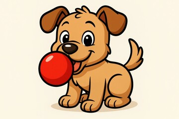 Playful Cartoon Puppy with Red Ball Illustration