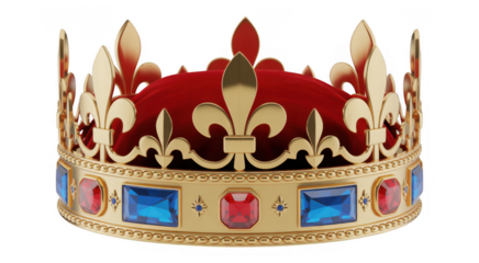 Gold crown with jewels royal king isolated on a transparent background