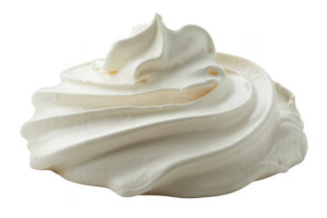 Swirl of white whipped cream dessert topping isolated on a transparent background