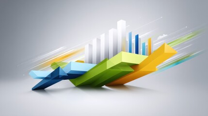 Abstract 3D Graph Design with Colorful Shapes and Dynamic Lines for Business Growth and Data Visualization Concepts in Modern Style
