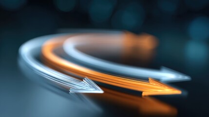 Abstract illustration of dynamic curved arrows in a glowing light effect, symbolizing movement, direction, and growth in a modern design context