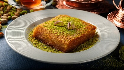 Middle Eastern Sweets Kunefe Kunafa Kadayif With Pistachio Turkish Arabic Traditional Dessert Ai Generated