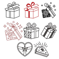Thin Line Gift Icons in Red and Black