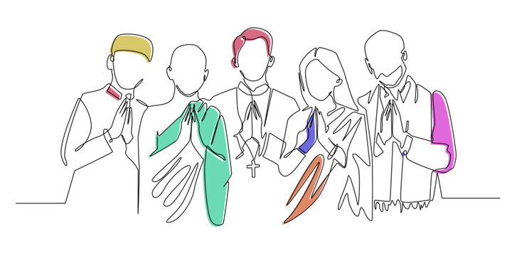 line art drawing of interfaith unity. hand-drawn abstract line art of religious tolerance. unity, differences, religious diversity.
