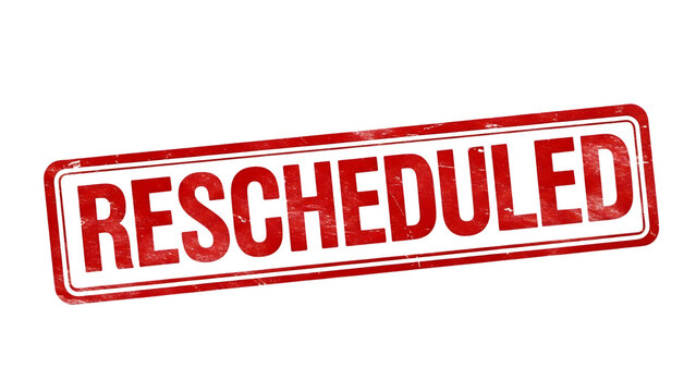 Red rescheduled stamp isolated on transparent background