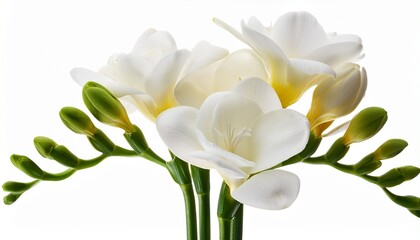 Twigs Of White Freesia Flowers Isolated On White Or Transparent Background