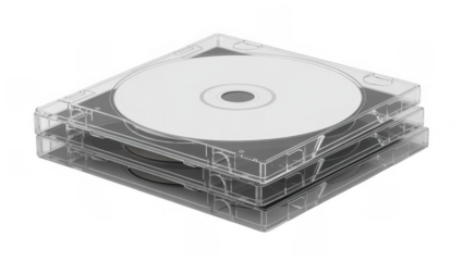 Clear CD case with white disc isolated on a transparent background