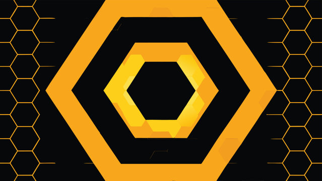 Futuristic Honeycomb Hexagon Tunnel with Glowing Orange Light and Black Background vector illustration